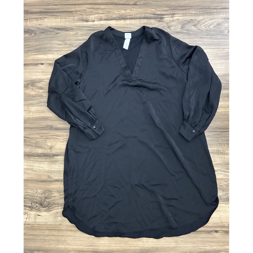 H&M Women's‎ Loose Fit Shirt Dress Size M Black Silk Feel